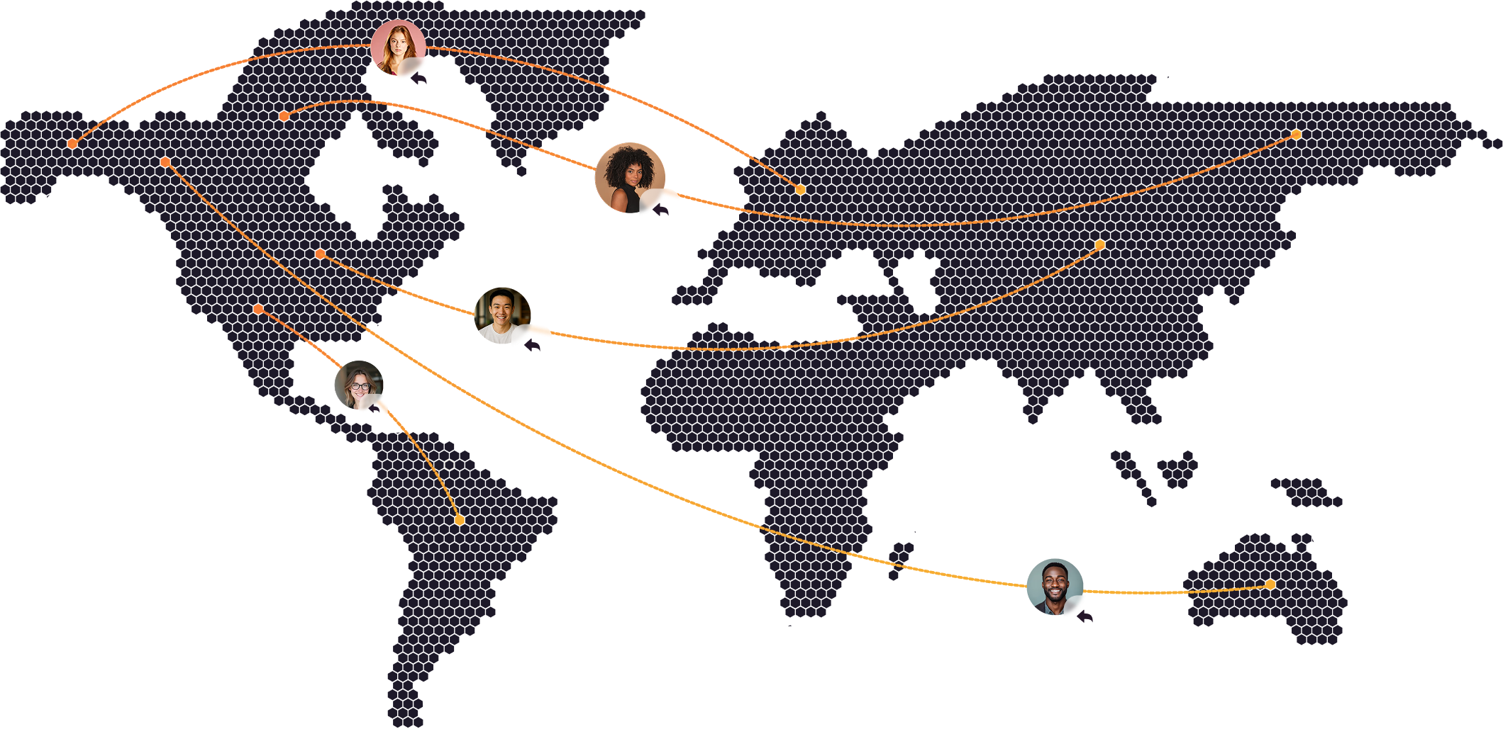 Remote professionals connected across a world map